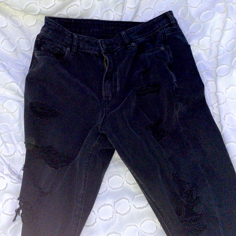 american eagle black jeans with ripped never worn size 10